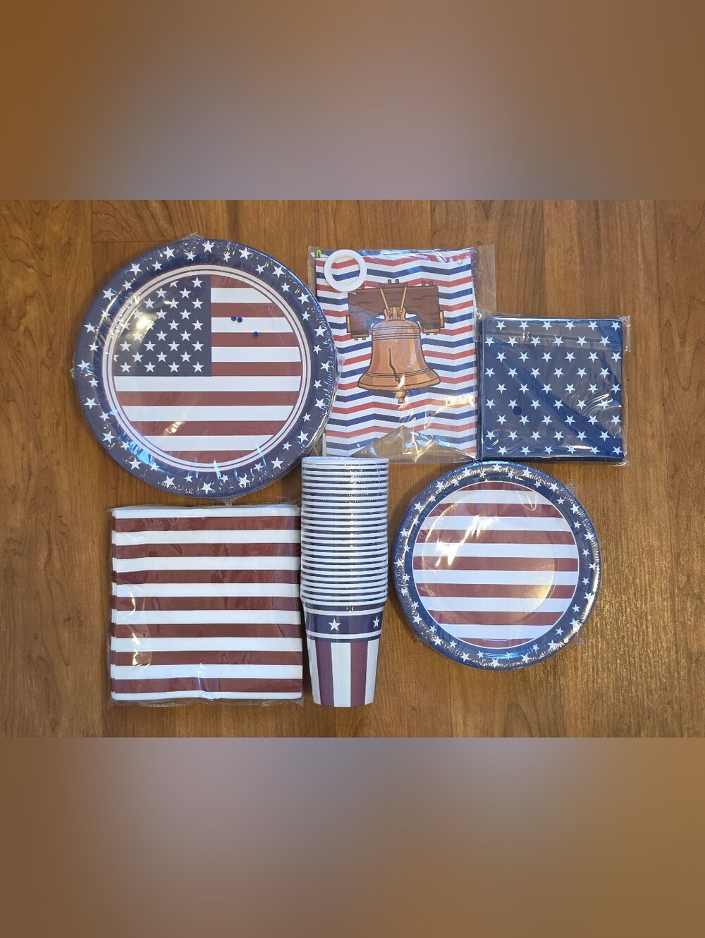 Patriotic American Flag Party Tableware Set - Blue/Red/White